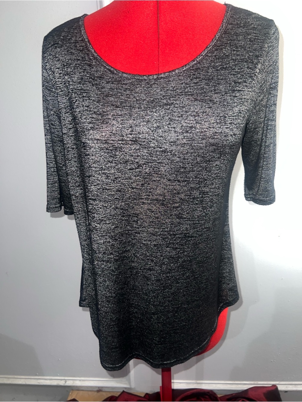 Apt. 9 Black gray metallic Heather Short Sleeve Scoop Neck Top size large